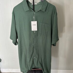 Olive Green Short Sleeve Casual Button-Down Shirt